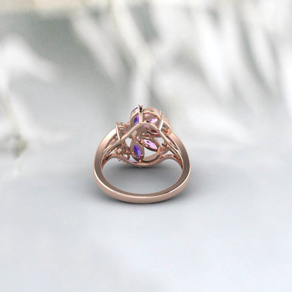 Marquise Cut Multi Gemstone Garnet,Amethyst,Pink Sapphire Bridal Ring