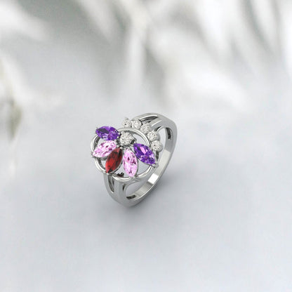 Marquise Cut Multi Gemstone Garnet,Amethyst,Pink Sapphire Bridal Ring