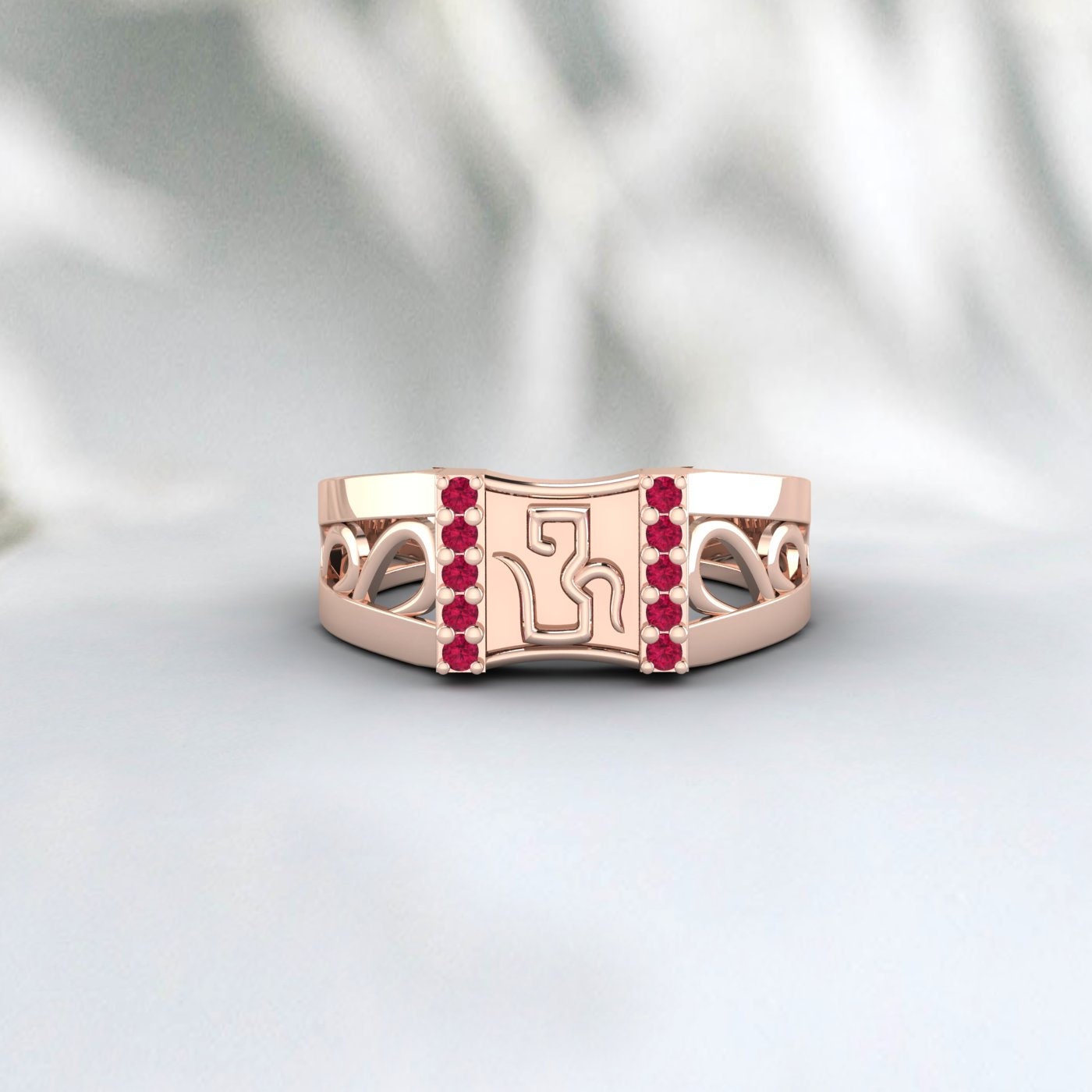 Gold Om Ruby Ring, Buddhist Ring, Gold Vermeil Ring, Meditation Ring