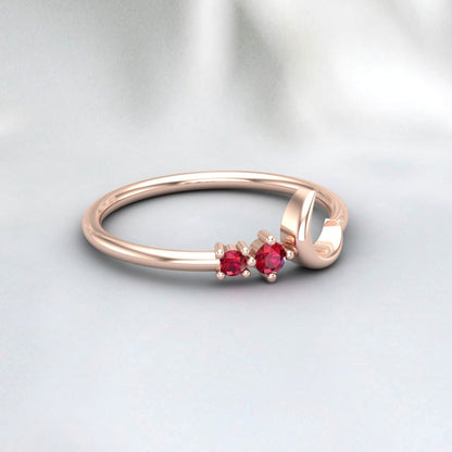 Moon conçoit une bague de promesse en argent avec pierre de naissance de juillet en rubis rouge