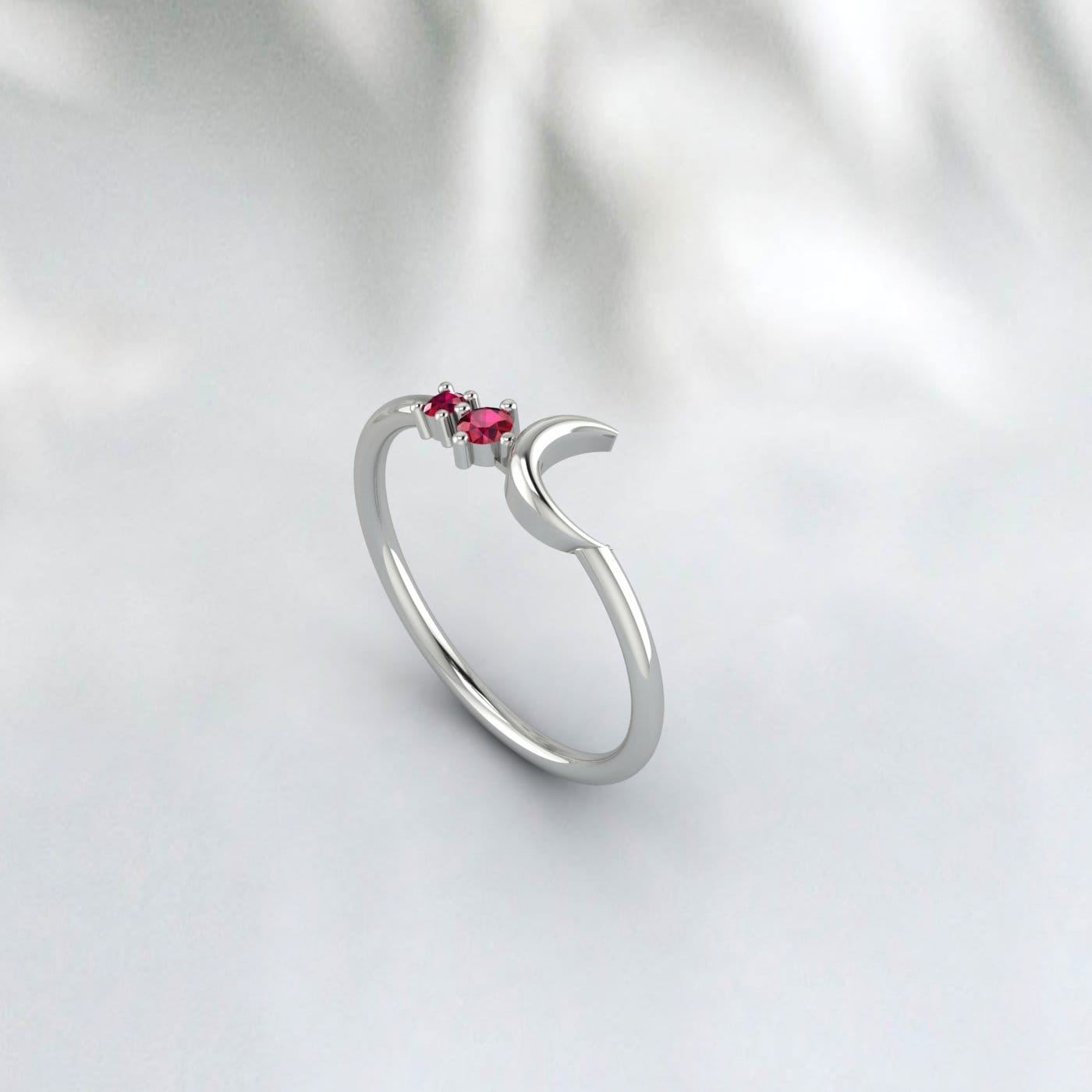 Moon designs Red Ruby Gemstone silver july birthstone Promise Ring