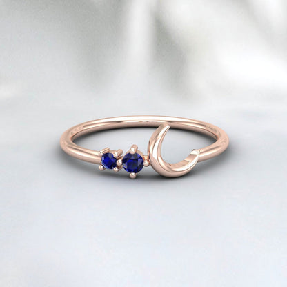 Crescent Sapphire Ring Crescent Moon Ring Anniversary Gift For Her