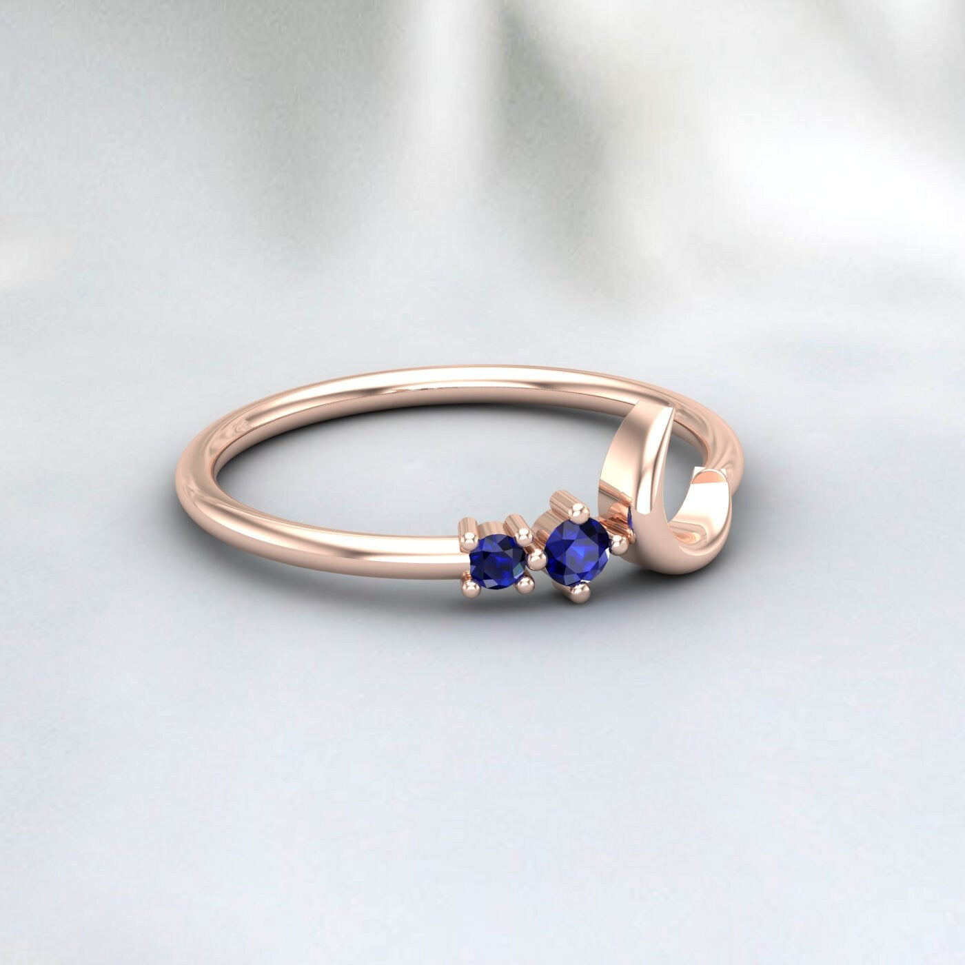 Crescent Sapphire Ring Crescent Moon Ring Anniversary Gift For Her