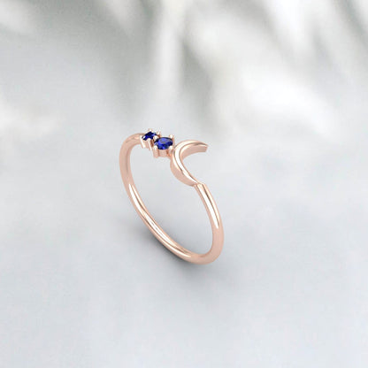 Crescent Sapphire Ring Crescent Moon Ring Anniversary Gift For Her