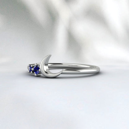 Crescent Sapphire Ring Crescent Moon Ring Anniversary Gift For Her