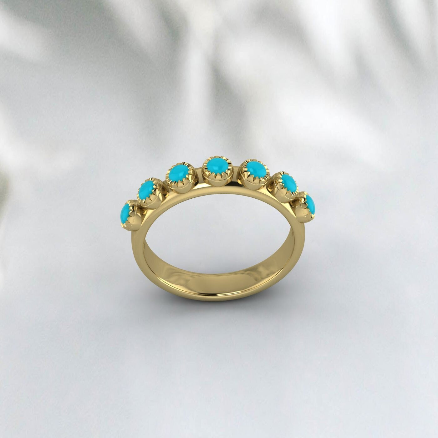 Turquoise Half Eternity Wedding Band Anniversary Gift Ring For Her