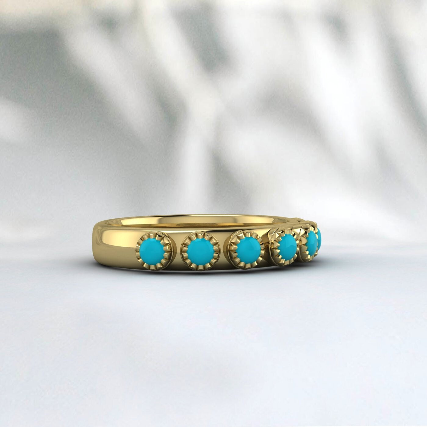 Turquoise Half Eternity Wedding Band Anniversary Gift Ring For Her