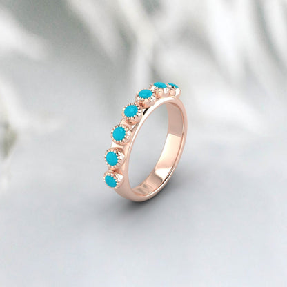 Turquoise Half Eternity Wedding Band Anniversary Gift Ring For Her