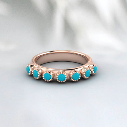 Turquoise Half Eternity Wedding Band Anniversary Gift Ring For Her