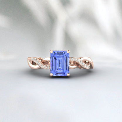 Emerald Cut Tanzanite Ring Sterling Silver Ring Engagement Ring