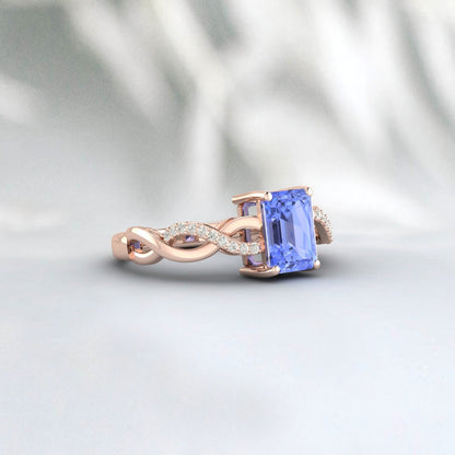 Emerald Cut Tanzanite Ring Sterling Silver Ring Engagement Ring