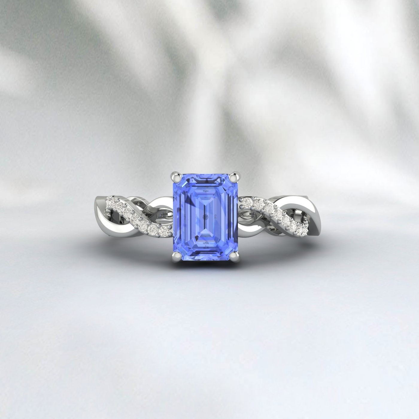 Emerald Cut Tanzanite Ring Sterling Silver Ring Engagement Ring