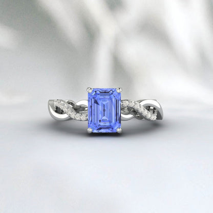 Emerald Cut Tanzanite Ring Sterling Silver Ring Engagement Ring