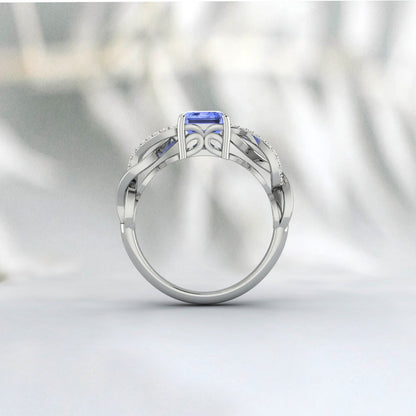 Emerald Cut Tanzanite Ring Sterling Silver Ring Engagement Ring