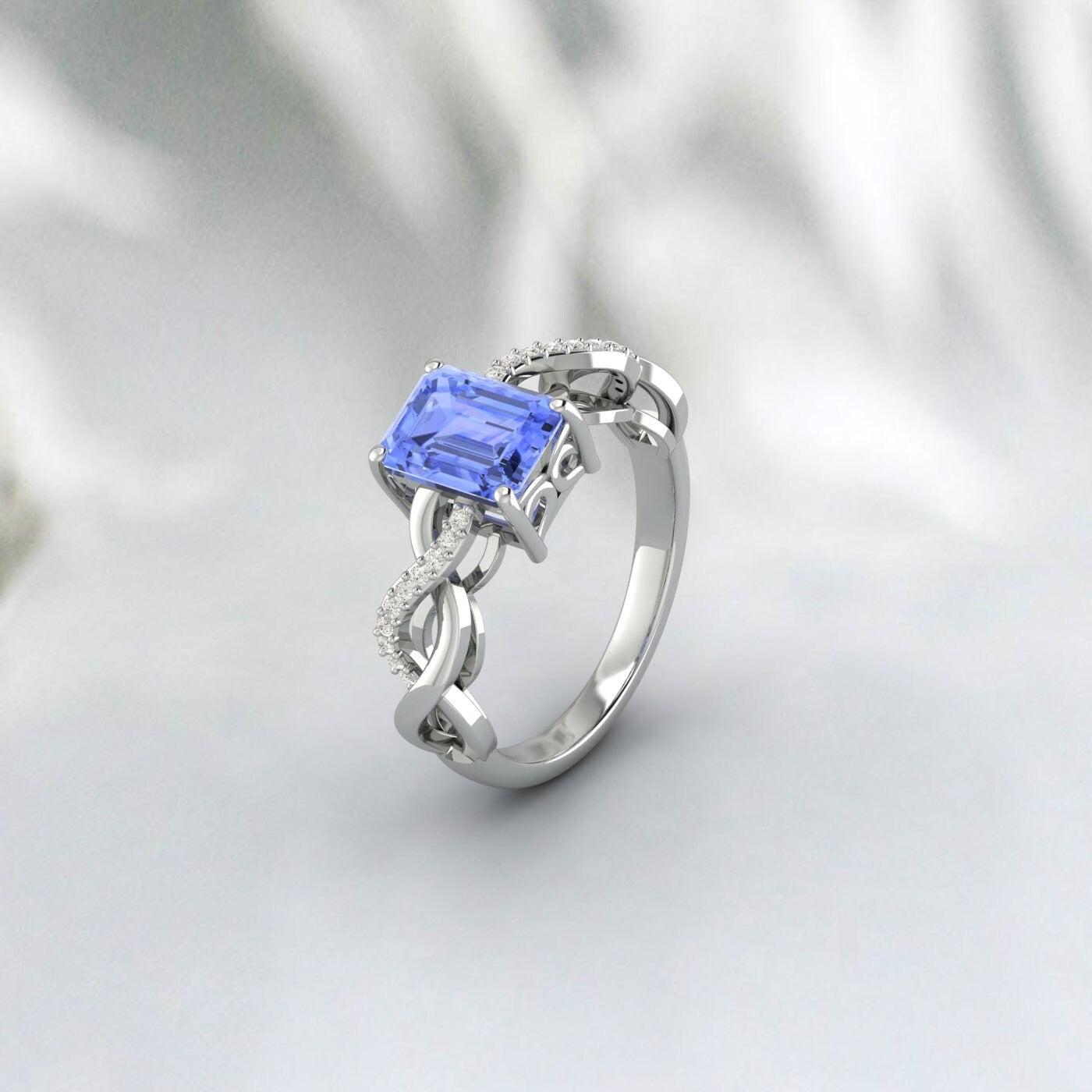 Emerald Cut Tanzanite Ring Sterling Silver Ring Engagement Ring