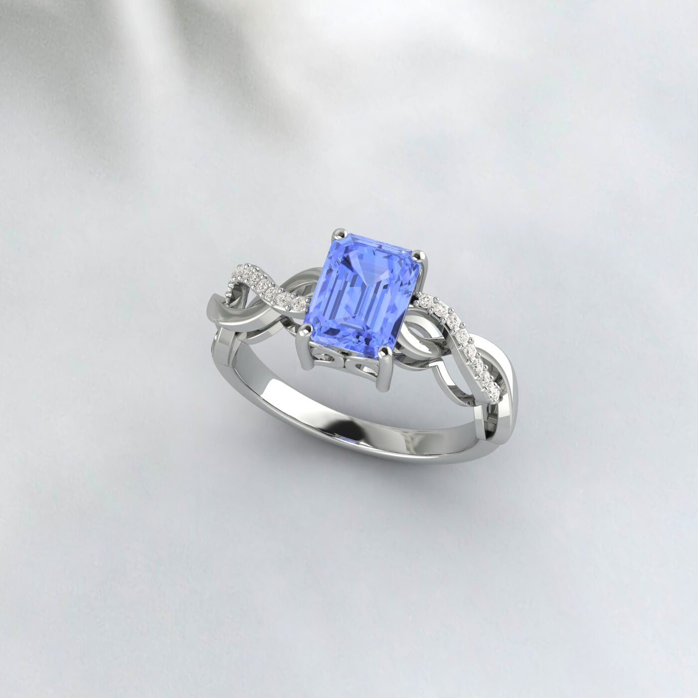 Emerald Cut Tanzanite Ring Sterling Silver Ring Engagement Ring