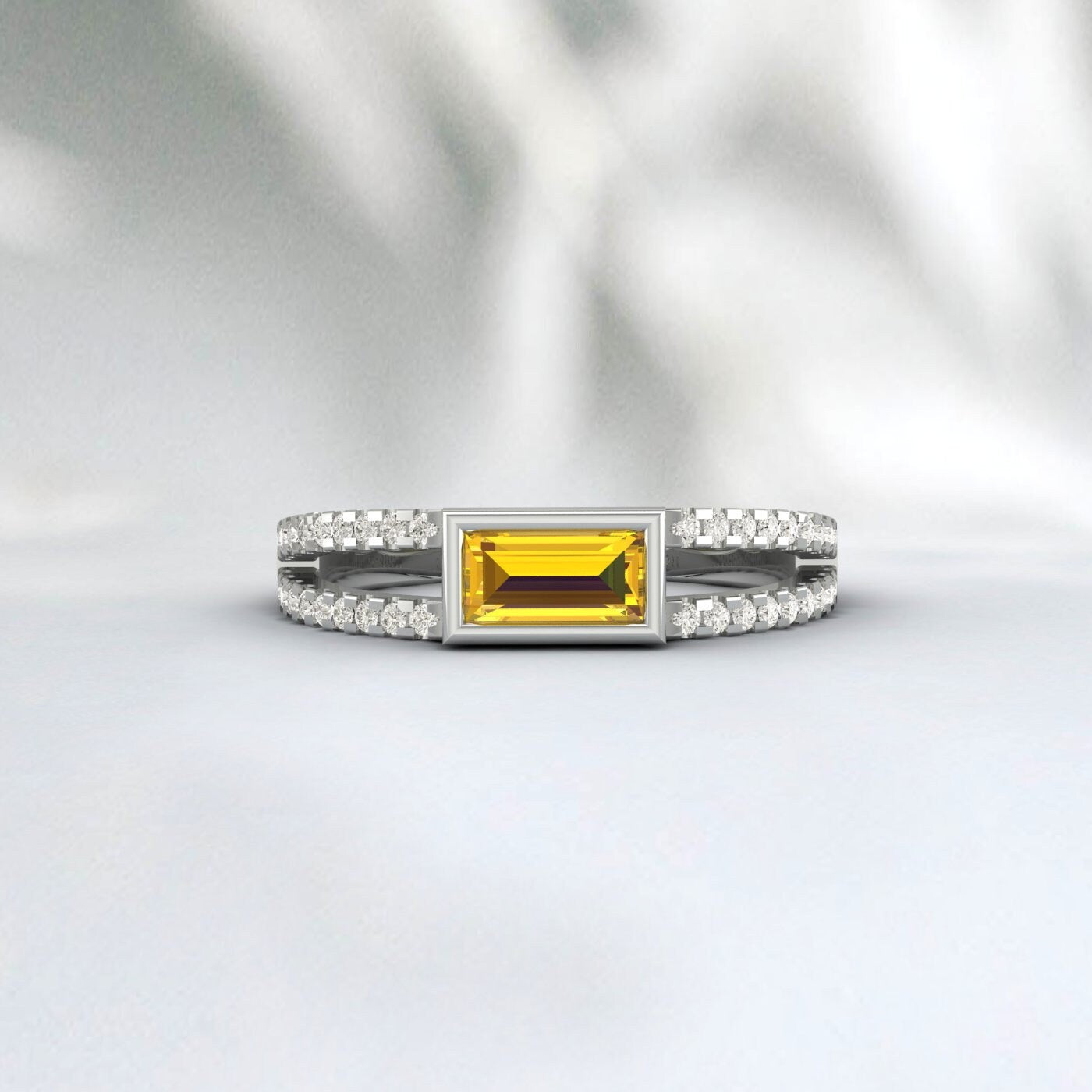 Bague de fiançailles citrine taille baguette Bague de mariée en diamant Art déco