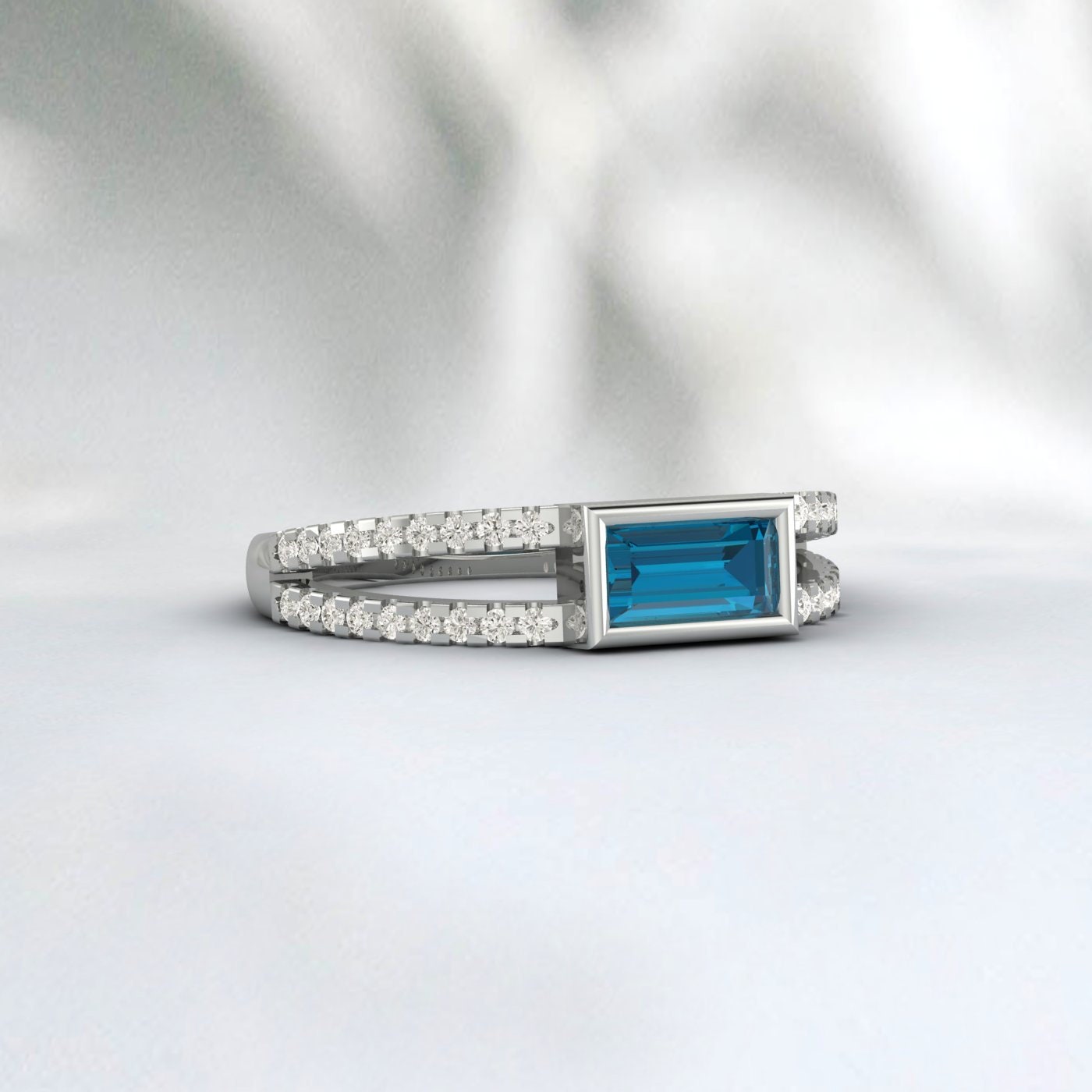 Baguette London Blue Topaz Ring, Bague de fiançailles de mariage, Bague Art Déco, Plaqué Or Jaune, Bague Minimaliste, Argent Sterling 925