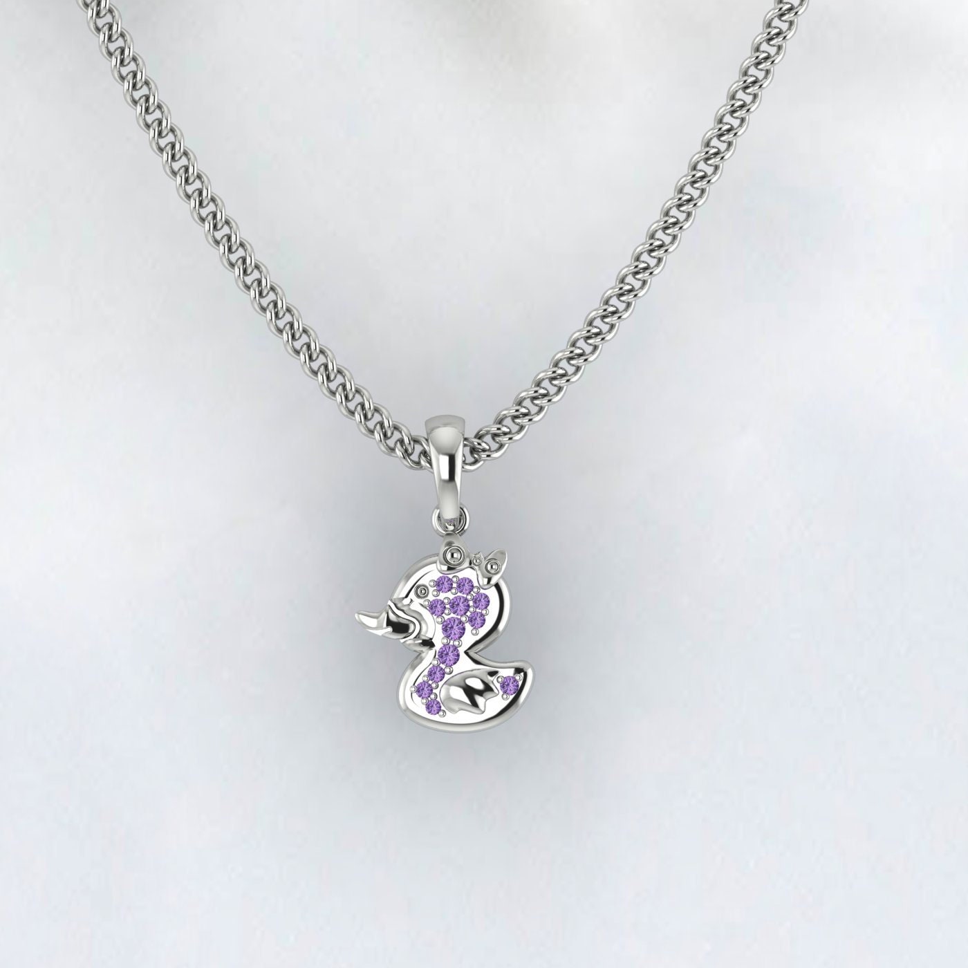 Collier pendentif de canard en nacre avec améthyste, vie marine, bijoux en argent sterling plaqué or rose, cadeau pour elle, canard en caoutchouc, bijoux