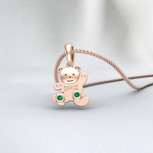 Emerald Teddy Bear Pendants Necklace,14K Real Gold Teddy Bear and Bunny Charm, 10k Real Gold Rope Chain Necklace,14k Gold Chain Bunny, Bear