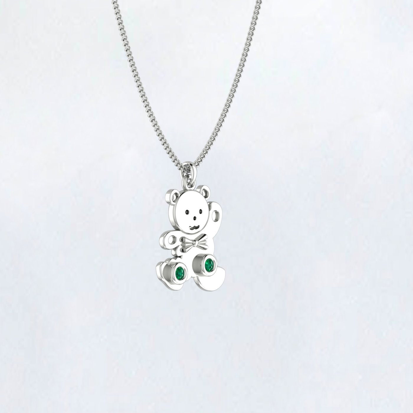 Emerald Teddy Bear Pendants Necklace,14K Real Gold Teddy Bear and Bunny Charm, 10k Real Gold Rope Chain Necklace,14k Gold Chain Bunny, Bear