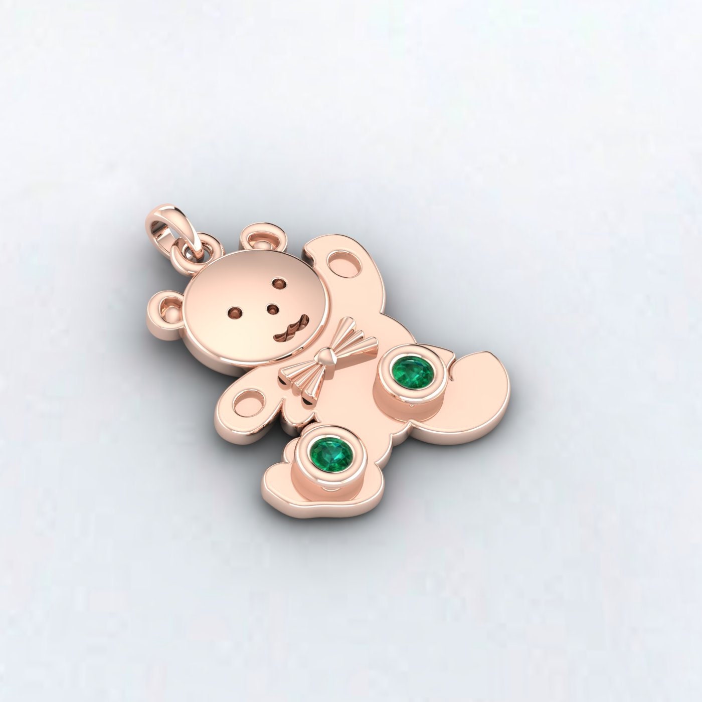 Emerald Teddy Bear Pendants Necklace,14K Real Gold Teddy Bear and Bunny Charm, 10k Real Gold Rope Chain Necklace,14k Gold Chain Bunny, Bear