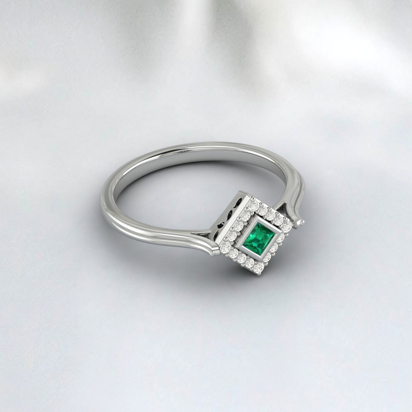 Vintage Princess Cut Emerald Engagement Ring Moissanite Brida Band