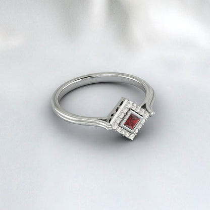 Bague en argent avec pierre précieuse grenat rouge taille princesse, bague avec pierre de naissance de janvier