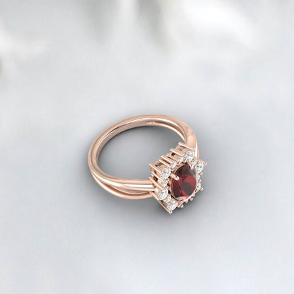 Vintage Garnet Oval Cut January Birthstone Promise Ring Wedding Band