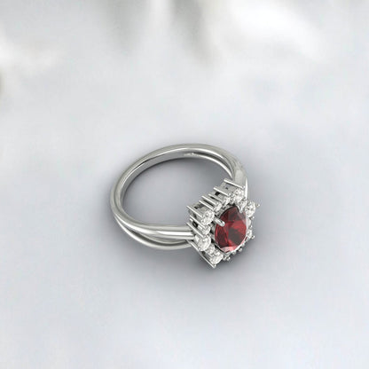 Vintage Garnet Oval Cut January Birthstone Promise Ring Wedding Band