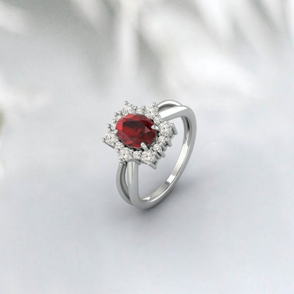 Vintage Garnet Oval Cut January Birthstone Promise Ring Wedding Band