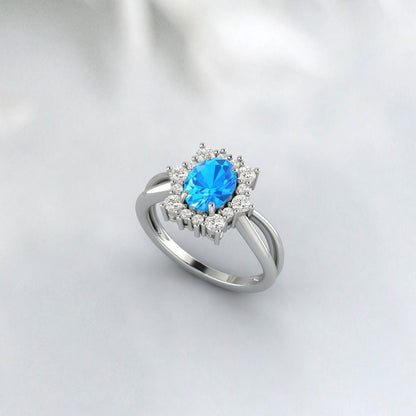 Oval Cut Swiss Blue Topaz Engagement Ring Promise Anniversary Gift