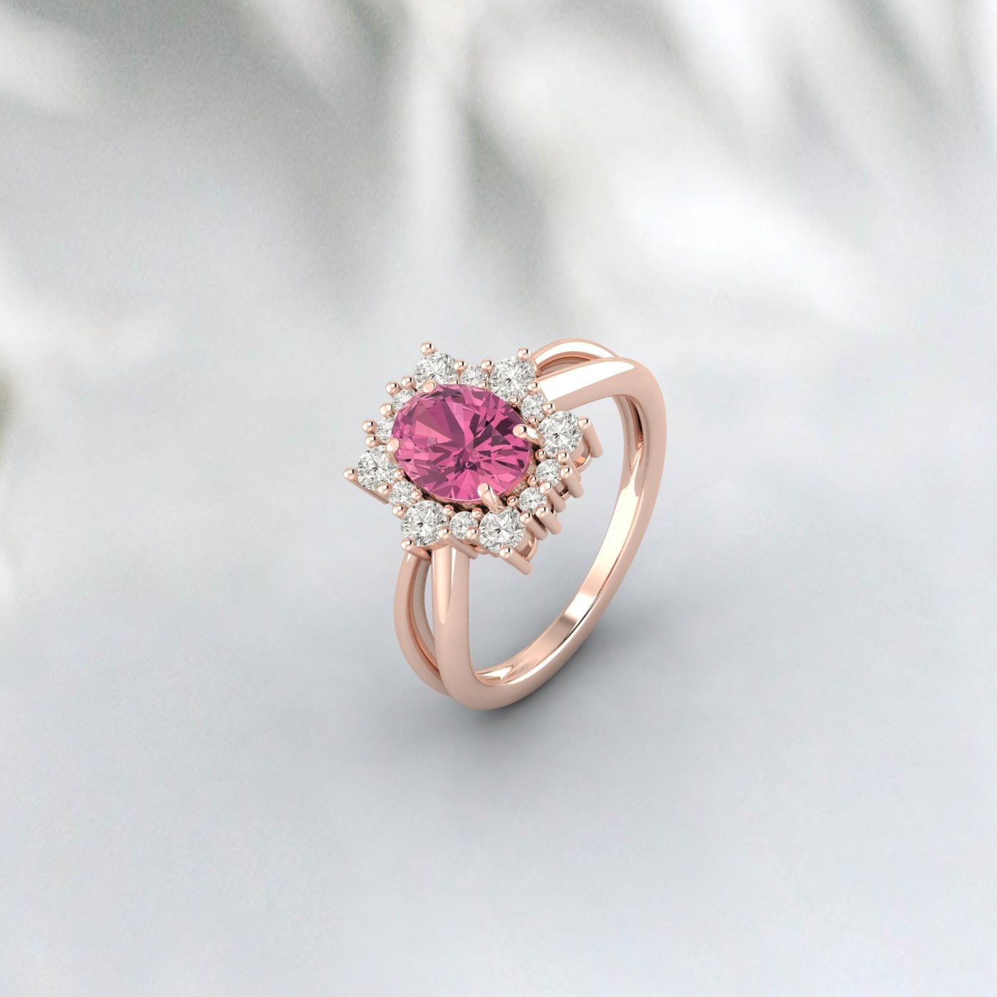 Bague de fiançailles ovale en tourmaline rose, bague de promesse de mariage