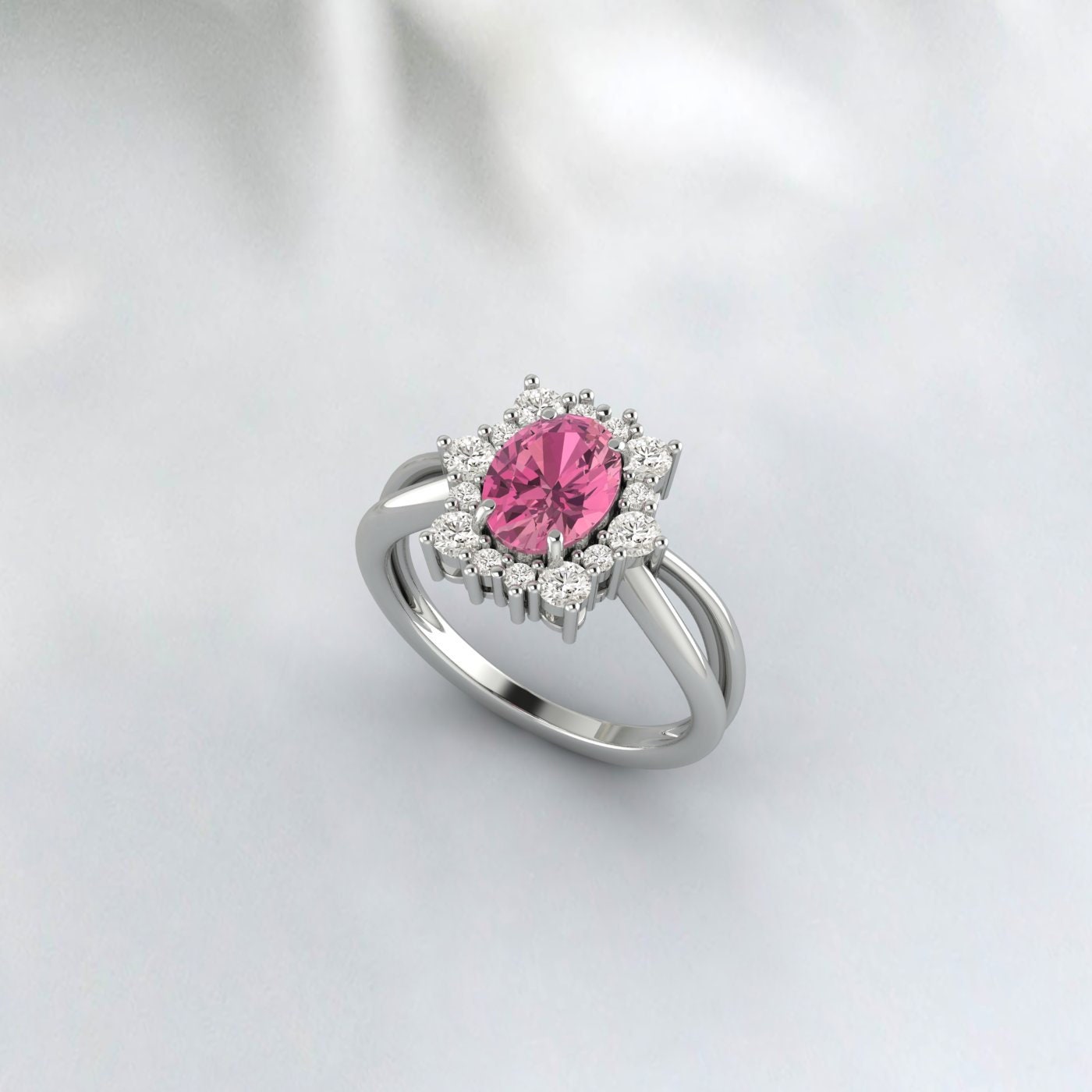 Bague de fiançailles ovale en tourmaline rose, bague de promesse de mariage