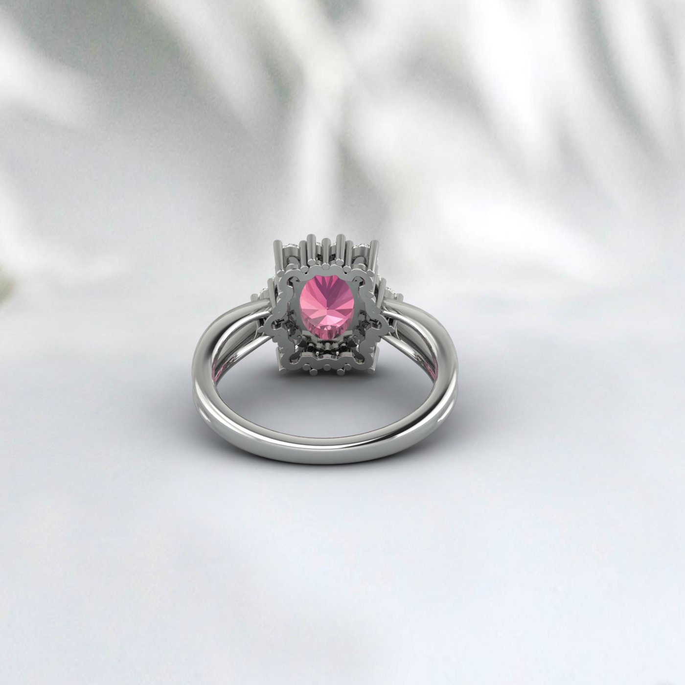 Bague de fiançailles ovale en tourmaline rose, bague de promesse de mariage