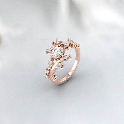 Moissnaite Engagement Ring Leaf Wedding Bridal Ring Promise Ring