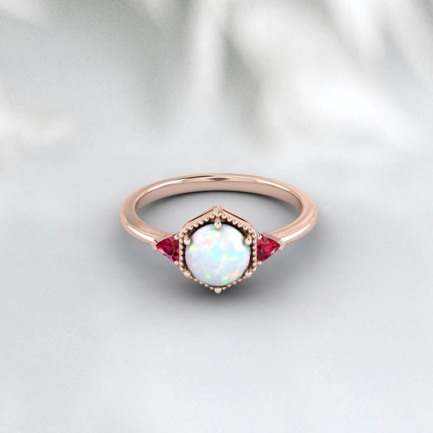 Rainbow Opal Rings Trillion Ruby Ring Engagement Ring Gift For Women