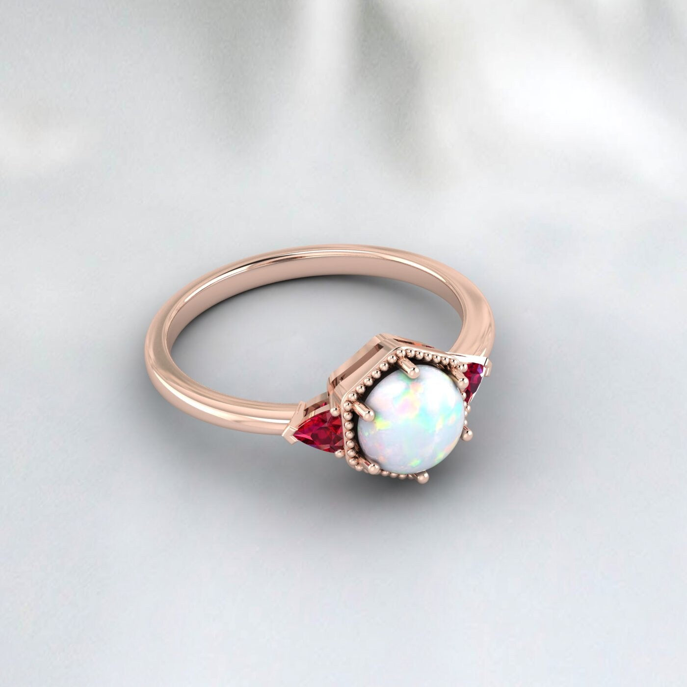 Rainbow Opal Rings Trillion Ruby Ring Engagement Ring Gift For Women