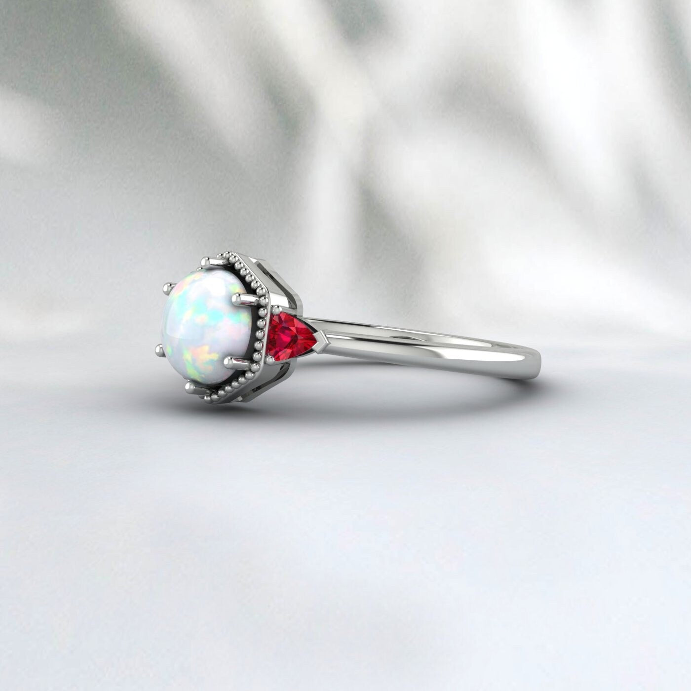 Bagues opale arc-en-ciel, bague de fiançailles en rubis, cadeau pour femmes