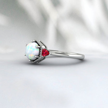 Rainbow Opal Rings Trillion Ruby Ring Engagement Ring Gift For Women