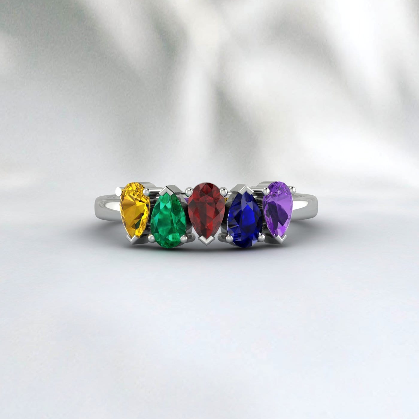 Pear Cut Multi Gemstone Ring Amethyst, Sapphire, Garnet, Emerald, Citrine Ring Multi Family Birthstone Ring Multi Stone Ring Antique Dainty