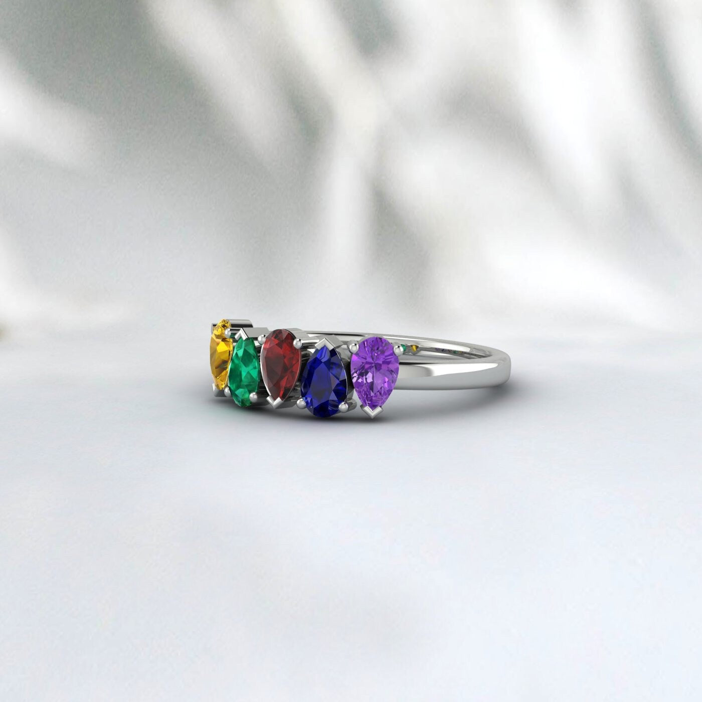 Pear Cut Multi Gemstone Ring Amethyst, Sapphire, Garnet, Emerald, Citrine Ring Multi Family Birthstone Ring Multi Stone Ring Antique Dainty