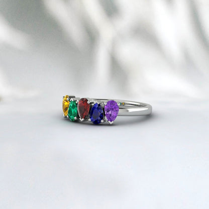 Poire Cut Multi Gemstone Ring Améthyste, Saphir, Grenat, Émeraude, Citrine Ring Multi Family Birthstone Ring Multi Stone Ring Antique Dainty