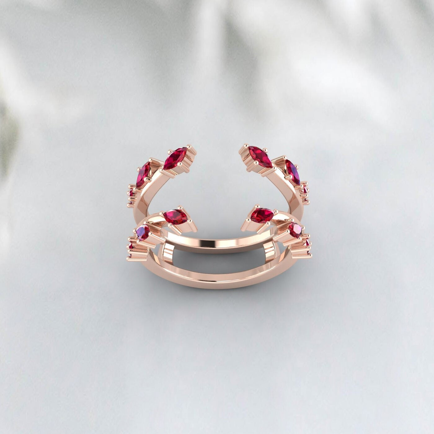 Vintage Ruby Ring Enhancer Double Curved Branch Women Wedding Band