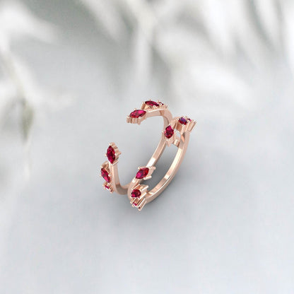 Vintage Ruby Ring Enhancer Double Curved Branch Women Wedding Band