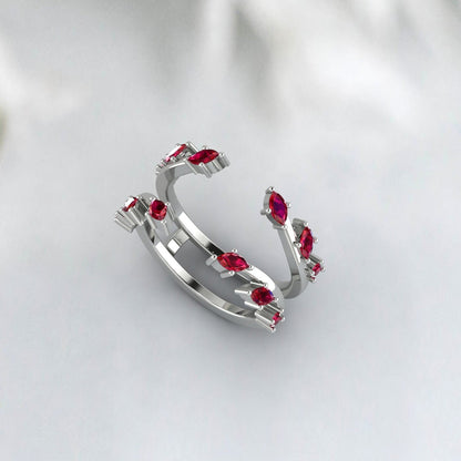 Vintage Ruby Ring Enhancer Double Curved Branch Women Wedding Band