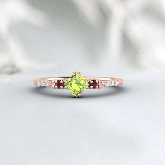 Silberring mit Peridot im Prinzessschliff und Saphir-Diamant