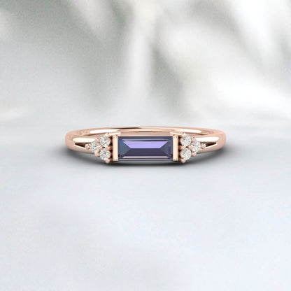 Baguette Purple Alexandrite Wedding Band Cluster Engagement Ring