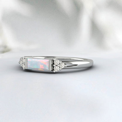 Unique Baguette Cut Fire Opal Wedding Ring Vintage Women Bridal Ring