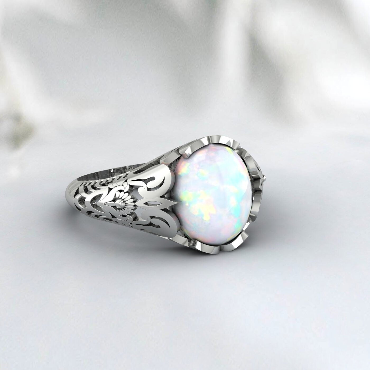 Fire Opal Men Ring 925 Sterling Silver Opal Men Ring Wedding Men Gift